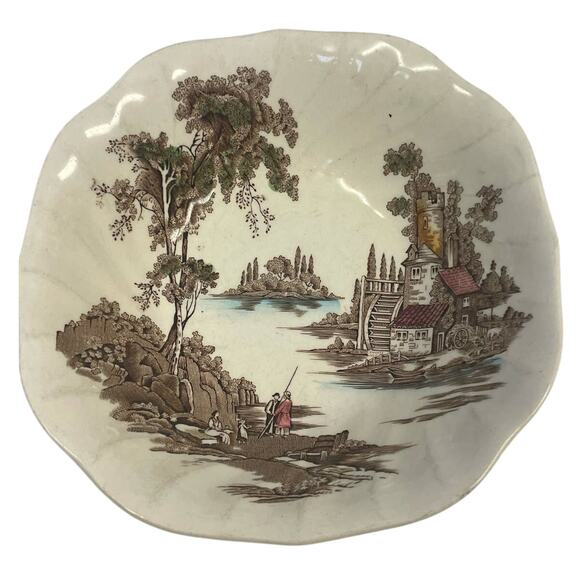 2 Vintage The Old Mill Made In England by Johnson Bros Round Bowl Square Plate - Picture 4 of 8